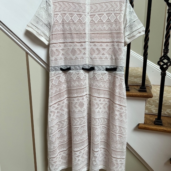 Anthropologie HD in Paris Coquette Off White Crochet Dress with Black Bow - Picture 2 of 8